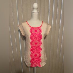 Express Pink Top with Bright Pink Lace Details Size XS